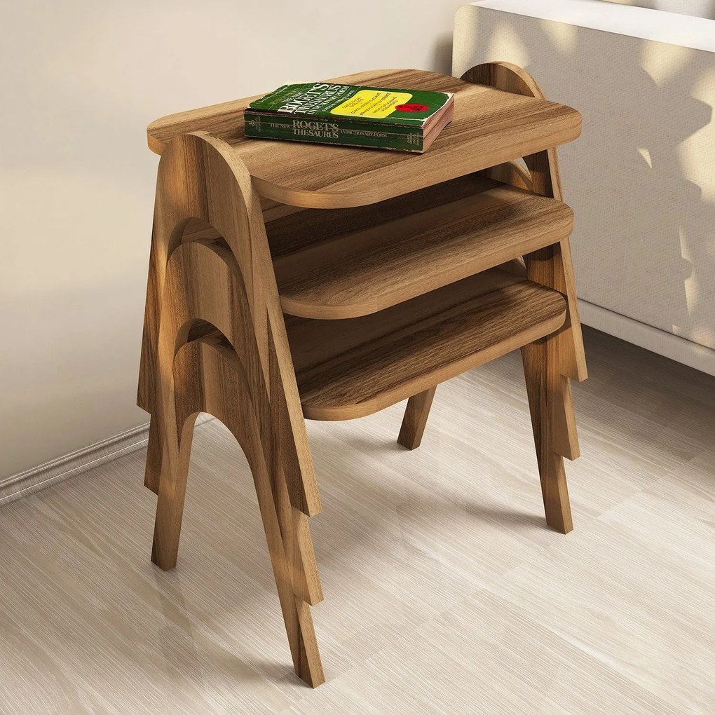 Conjunto de Mesas de Apoio Paris – Cor Nogueira – 48,6 cm x 42 cm x 35