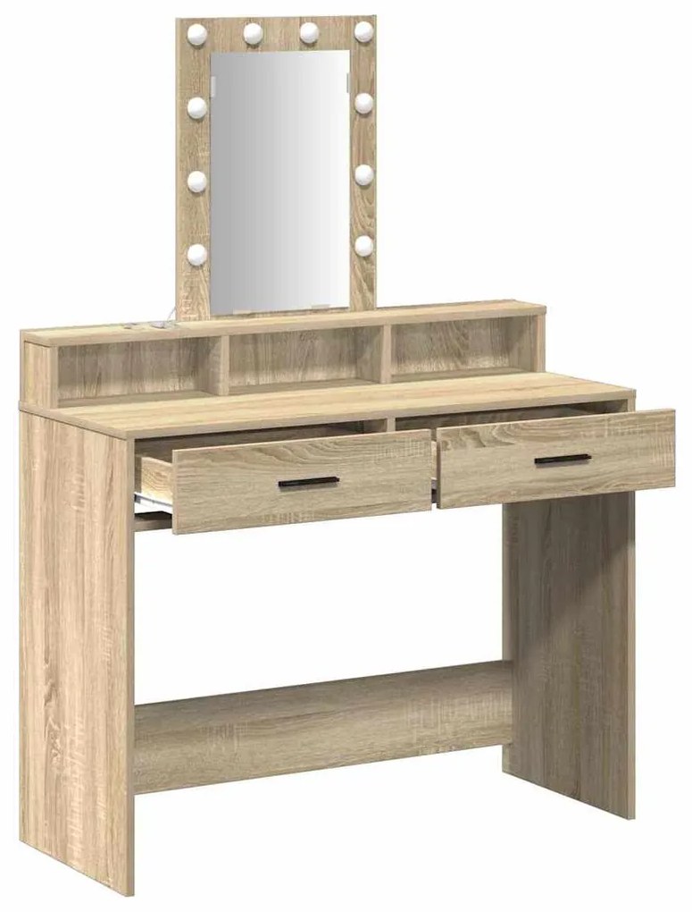Mesa de Maquiagem vidaXL com Luzes LED Carvalho Sonoma 100x41x140 cm