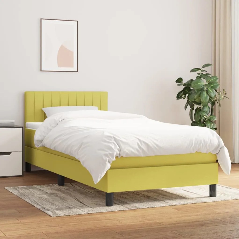 vidaXL Cama com molas/colchão 90x190 cm tecido verde