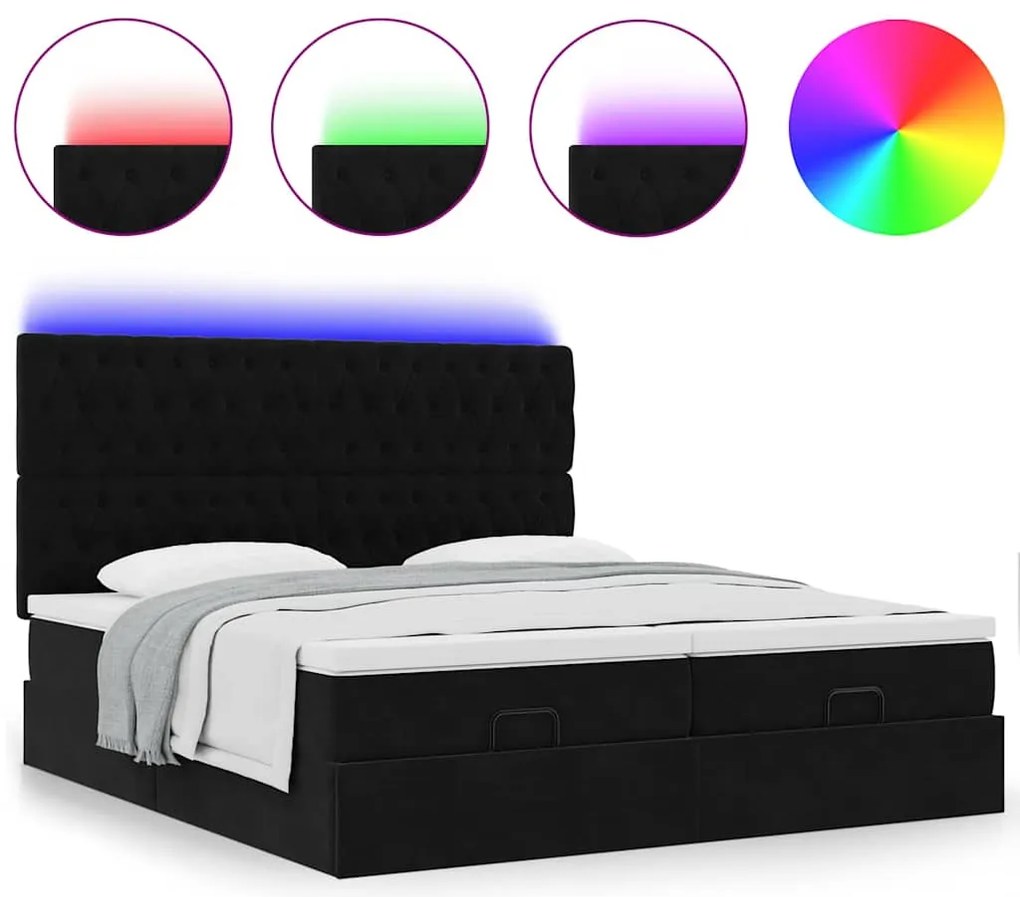 Estrutura de cama otomana com colchões 160x200 cm veludo preto