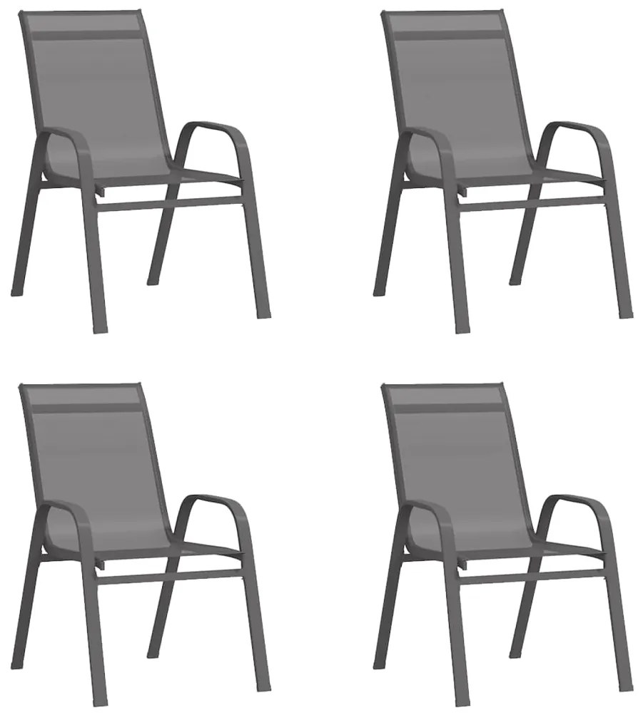 vidaXL Cadeiras de jardim empilháveis 4 pcs textilene cinzento