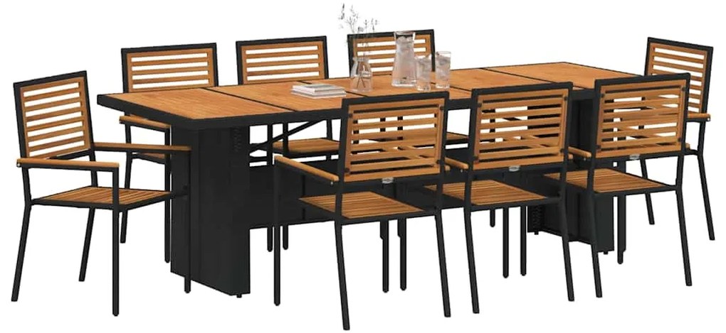 Conjunto de Jantar de Jardim vidaXL 9 Peças Preto Rattan Poliéster Acá
