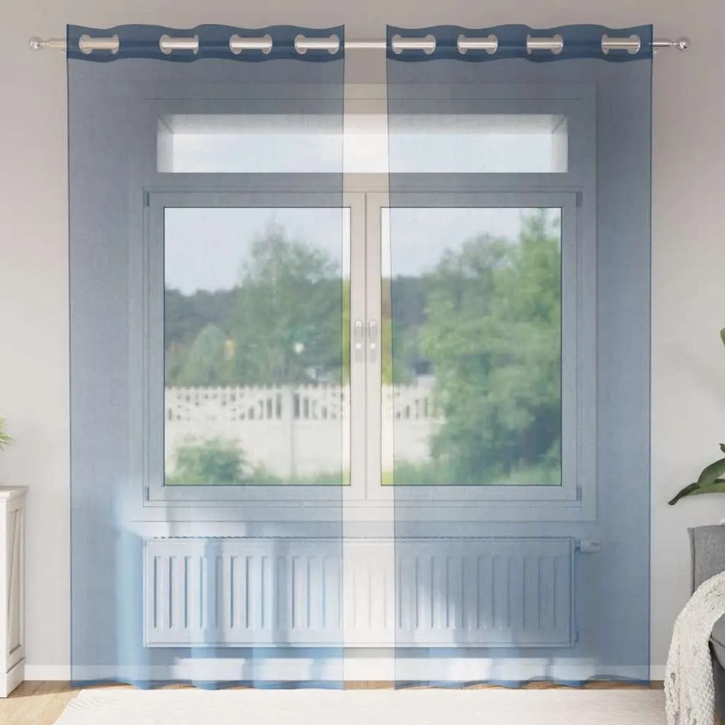 vidaXL Cortinas de voile com ilhós 2 pcs azul real