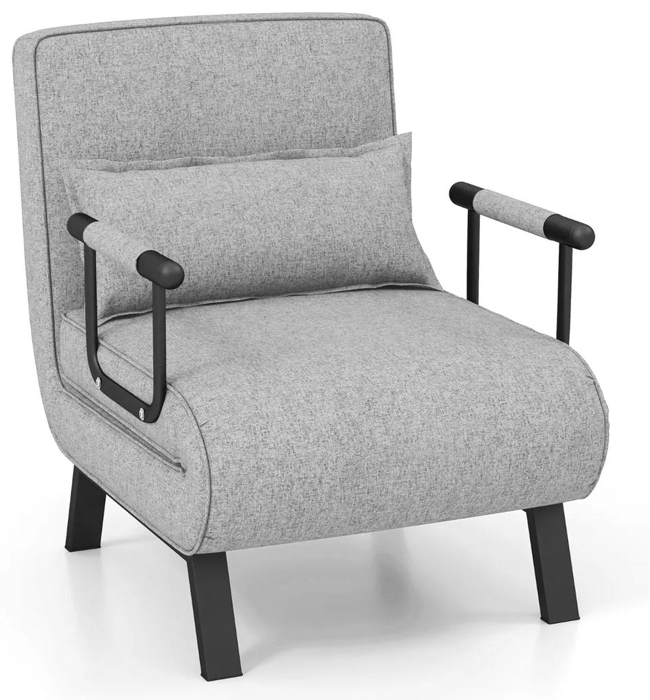 Sofá-cama dobrável conversível Cadeira de dormir individual Encosto ajustável Almofada removível Almofada estofada para escritório em casa Cinzento cl