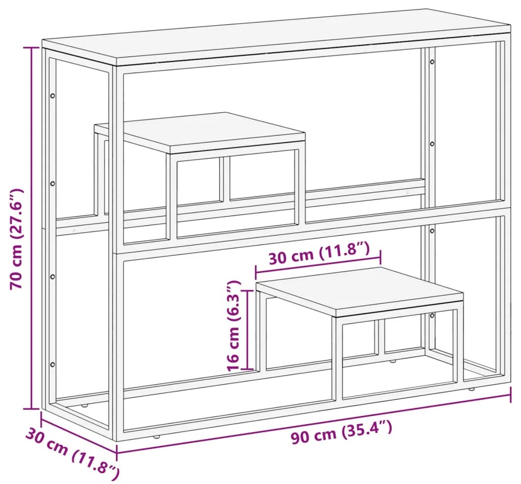 Mesa consola aço inoxidável/madeira de acácia maciça prateado