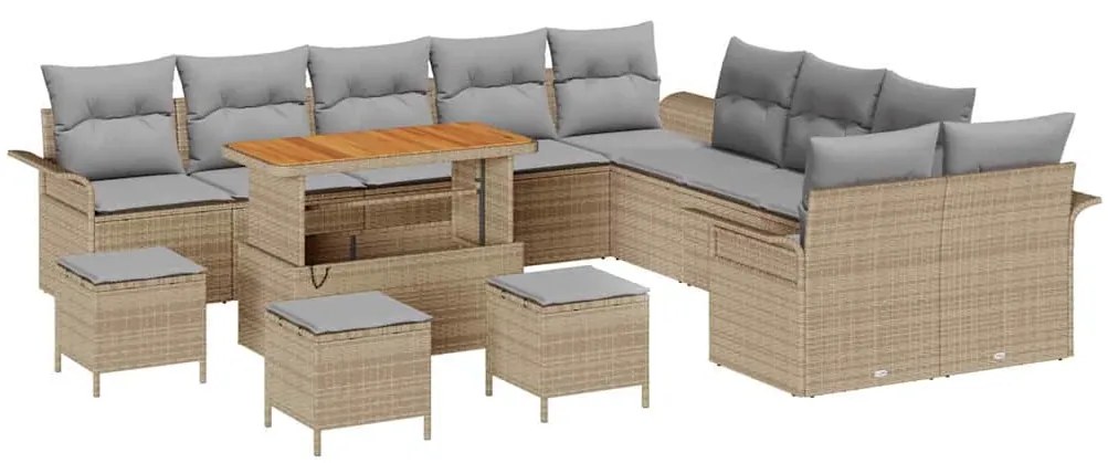 Conjunto de Sofá de Jardim vidaXL com Almofadas Bege Vime Sintético