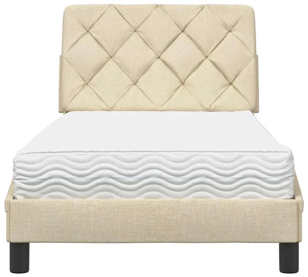 Cama com colchão 90x190 cm tecido cor creme
