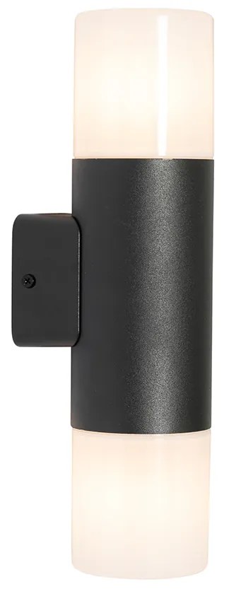 Candeeiro de parede exterior preto abajur opala 2 luzes IP44 - Odense Moderno