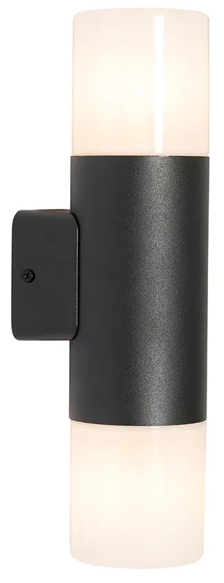 Candeeiro de parede exterior preto com cúpula opala 2 luzes IP44 - Odense Moderno