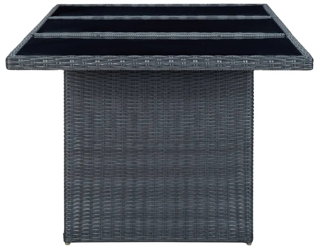 Mesa de jardim vime PE e vidro temperado cinzento-escuro