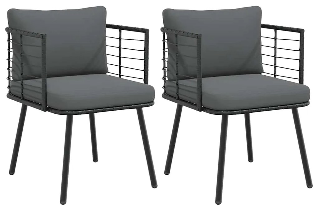 vidaXL Cadeiras de jardim com almofadões 2 pcs vime PE preto