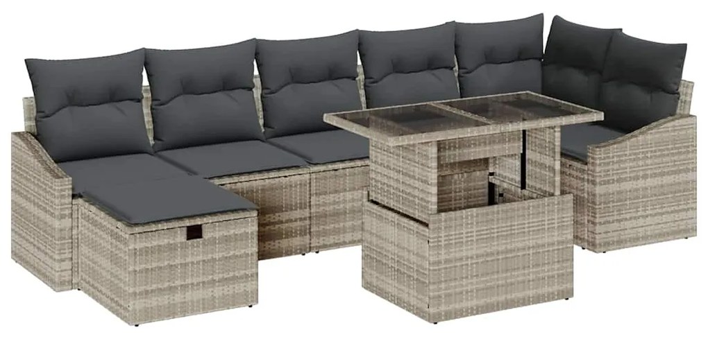 Conjunto de Sofá de Jardim de 8 Peças com Almofadas Cinza Claro em Rat