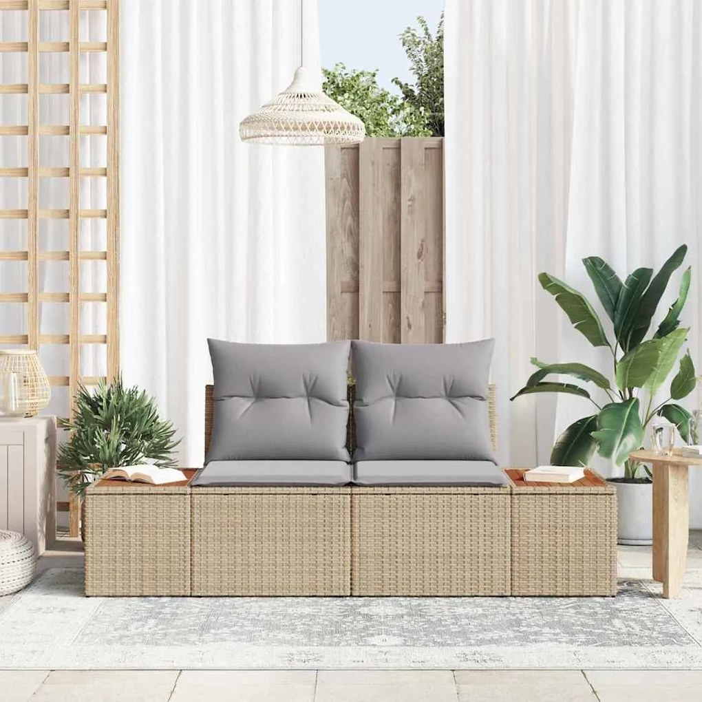 Sofá de Jardim 2 Lugares com Almofadas Bege em Rattan