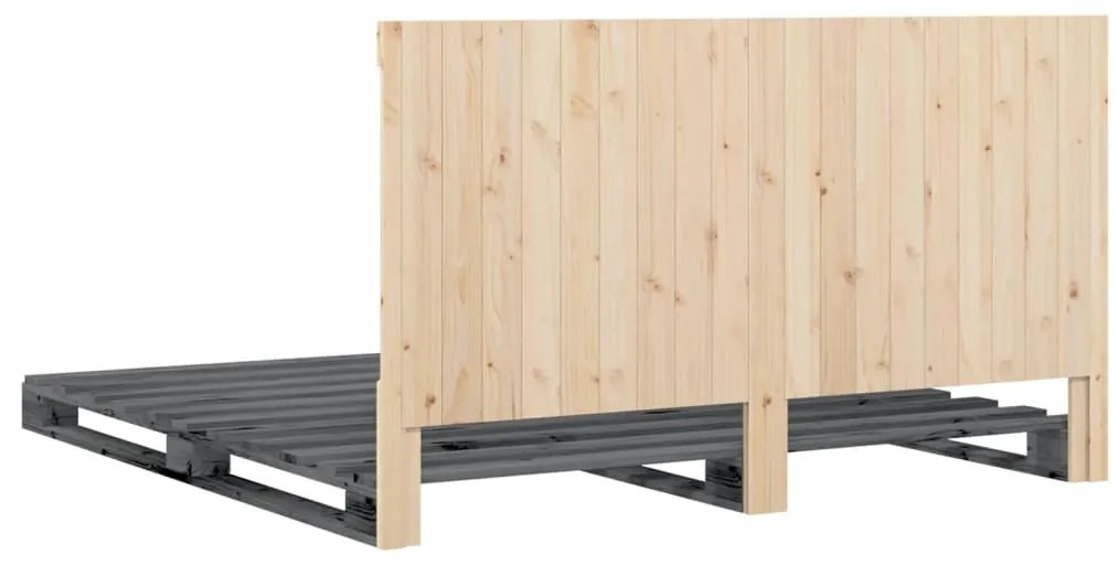 Estrutura de cama com cabeceira 200x200 cm pinho maciço cinza