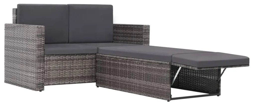 2 pcs conjunto lounge de jardim c/ almofadões vime PE cinzento