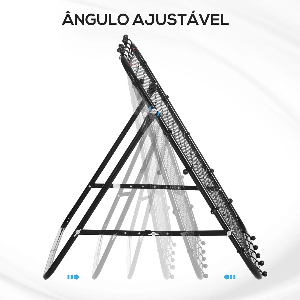 Rede de Rebote de Metal com Ângulo Ajustável e 20 Cordas Elásticas para Treinamento de Futebol 96x80x96 cm Preto