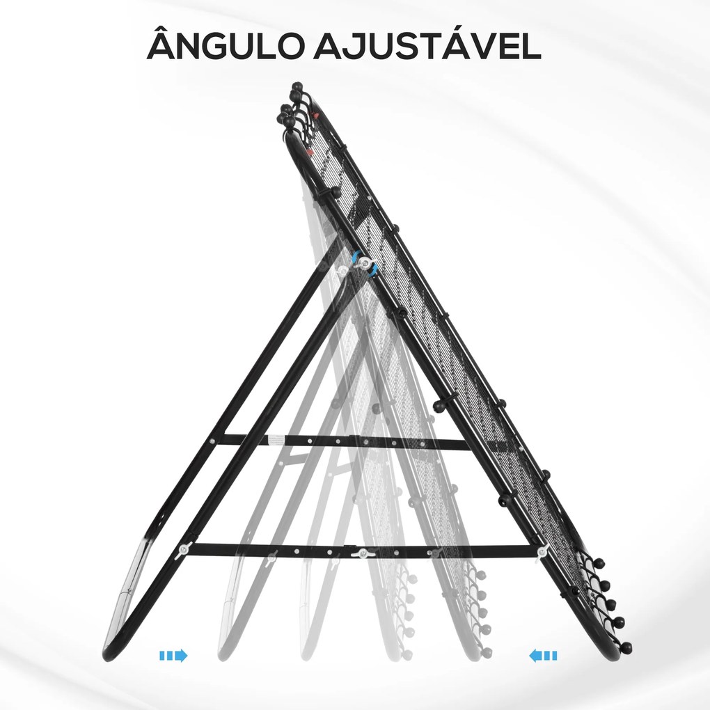 Rede de Remates de Metal com Ângulo Ajustável e 20 Cordas Elásticas para Treinamento de Futebol 96x80x96 cm Preto