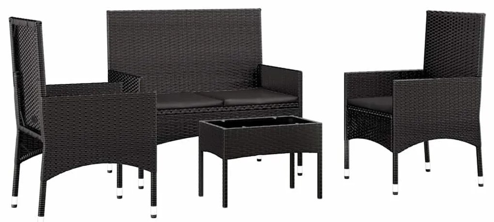 4 pcs conjunto lounge de jardim c/ almofadões vime PE preto