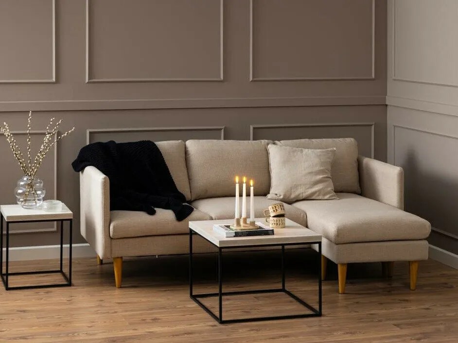 Sofá de canto Norsica 757, Bege, 201x132x84cm, 53.3 kg, Pernas: Madeira, Madeira: Borracha