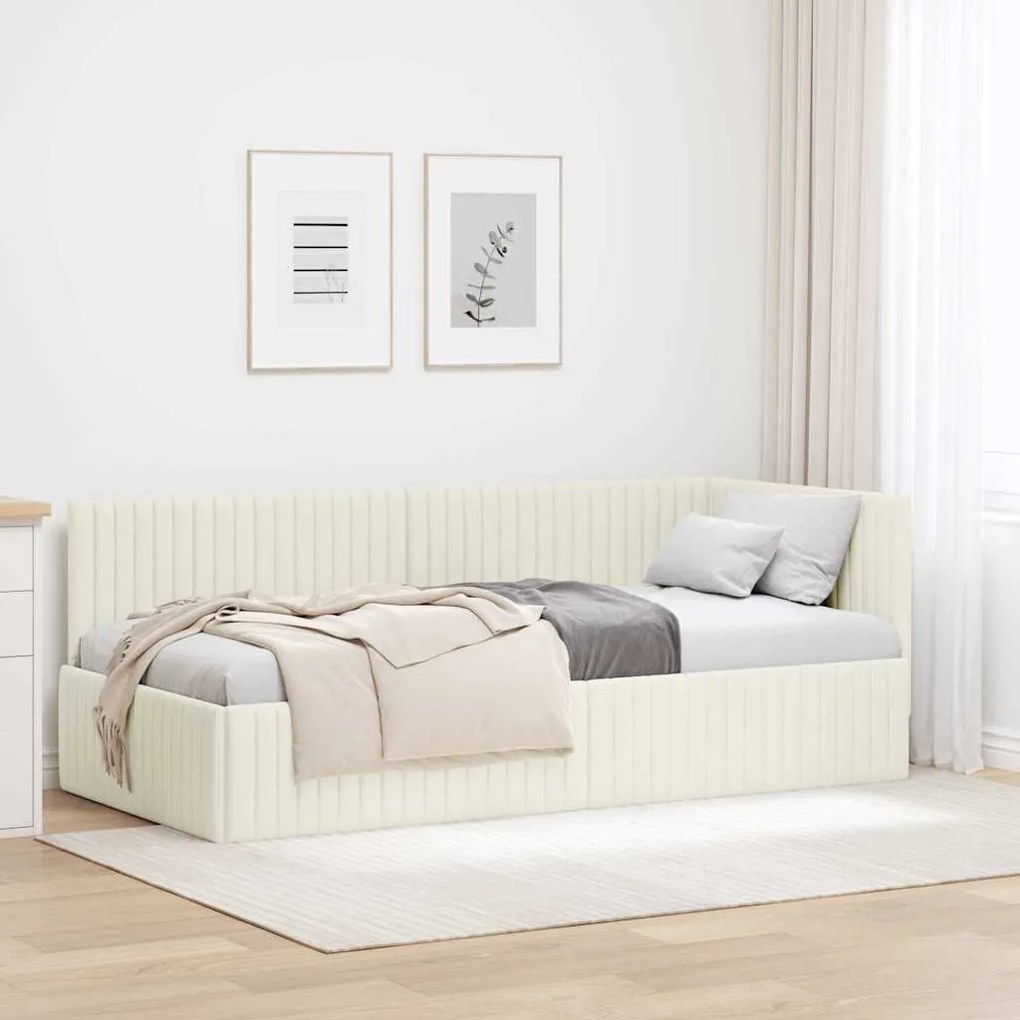 vidaXL Estrutura de Cama de Canto Creme 90 cm x 200 cm Veludo