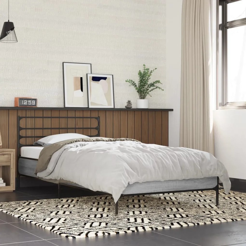 vidaXL Estrutura de cama derivados de madeira e metal cinzento sonoma
