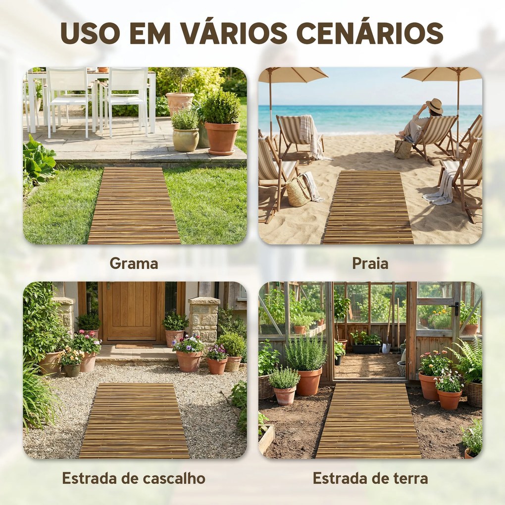 Caminho de Ripas de Madeira Enrolável 120x38 cm Resistente às Intempéries, Decoração de Jardim para Praia e Festa - Acabamento Carbonizado