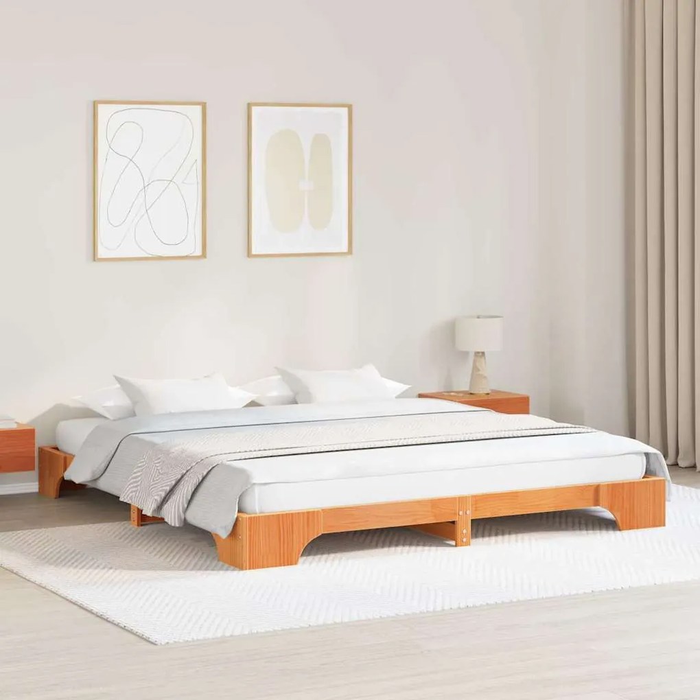 vidaXL Cama Castanho Encerado 200x200 cm Madeira de Pinho