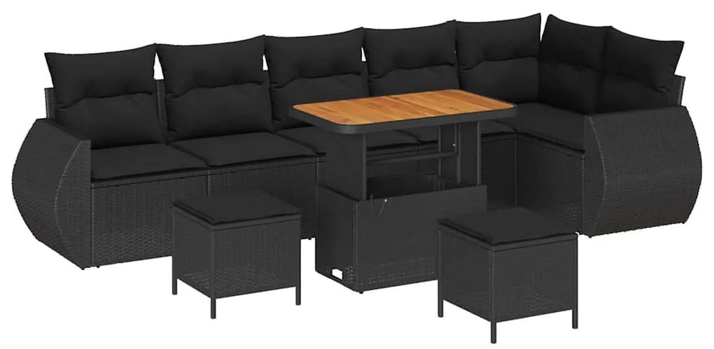 Conjunto de Sofá de Jardim de 9 Peças com Almofadas em Rattan Preto e