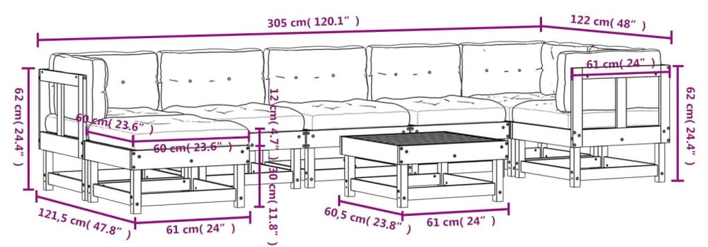 8 pcs conjunto lounge jardim c/ almofadões madeira maciça