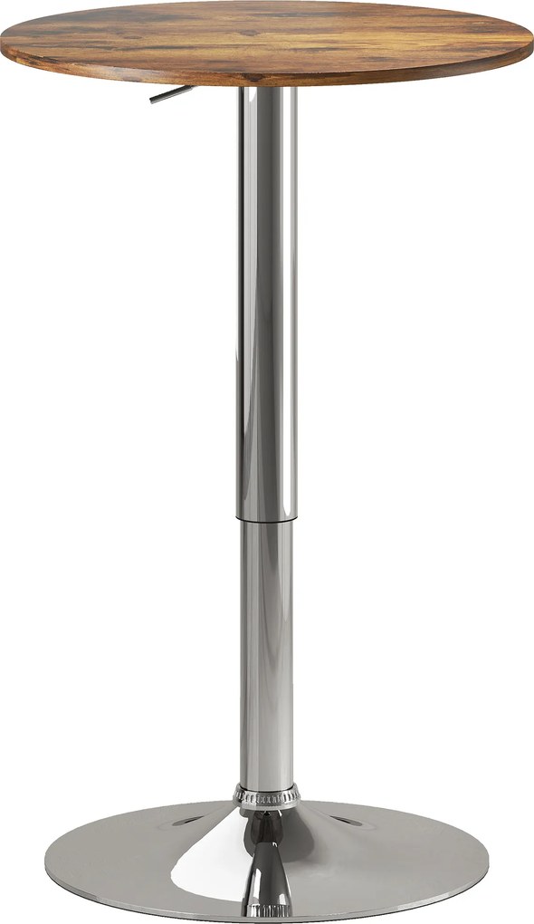 HOMCOM Mesa de Bar com Altura Regulável e Tampo Giratório 360°, Base Redonda, para Cozinha e Sala de Jantar, Ø60x67-93 cm, Castanho | Aosom Portugal