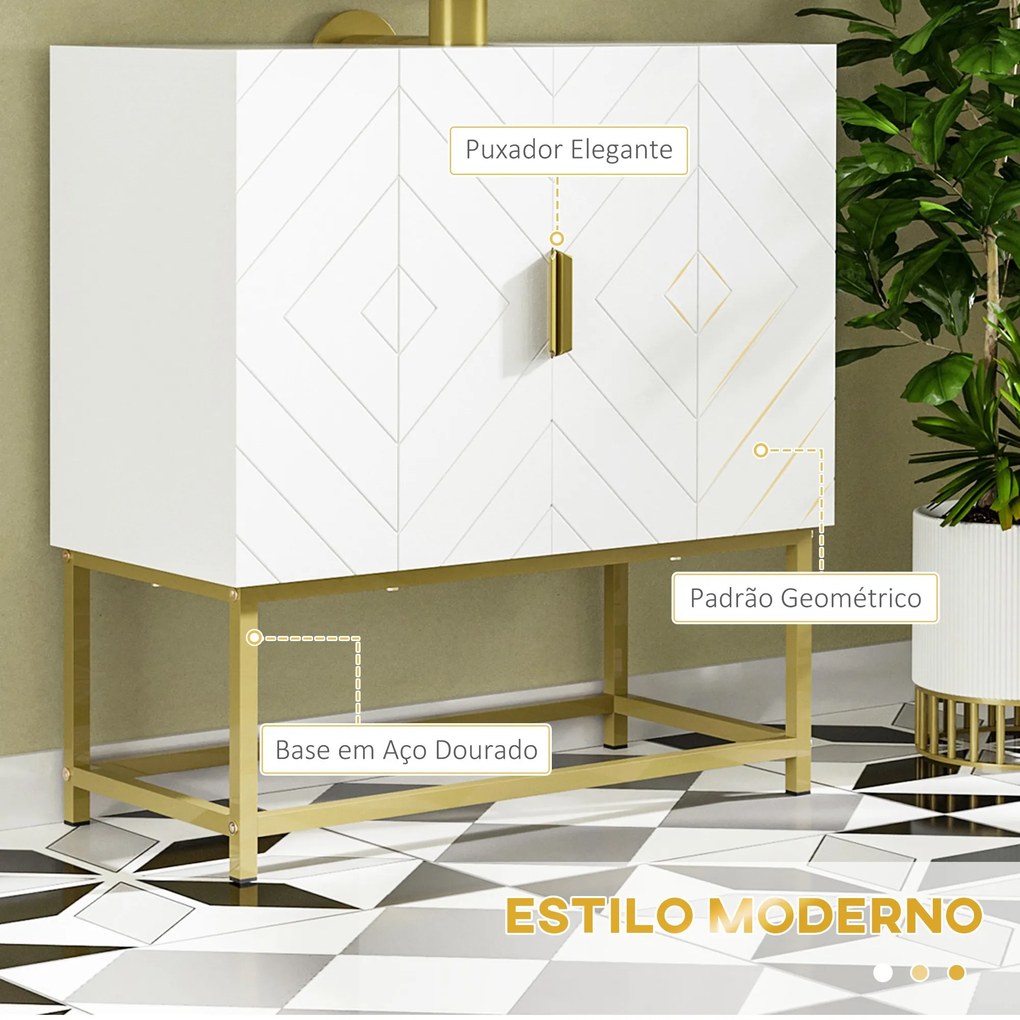 Móvel para Lavatório (NÃO INCLUIDO) Pousar Armário para Casa de Banho Moderno com 2 Portas e Pés de Aço 60x30x65 cm Branco e Dourado
