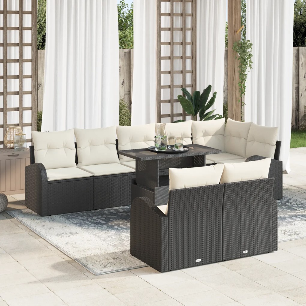 Conjunto de Sofás de Jardim vidaXL de 9 Peças com Almofadas Rattan Pre