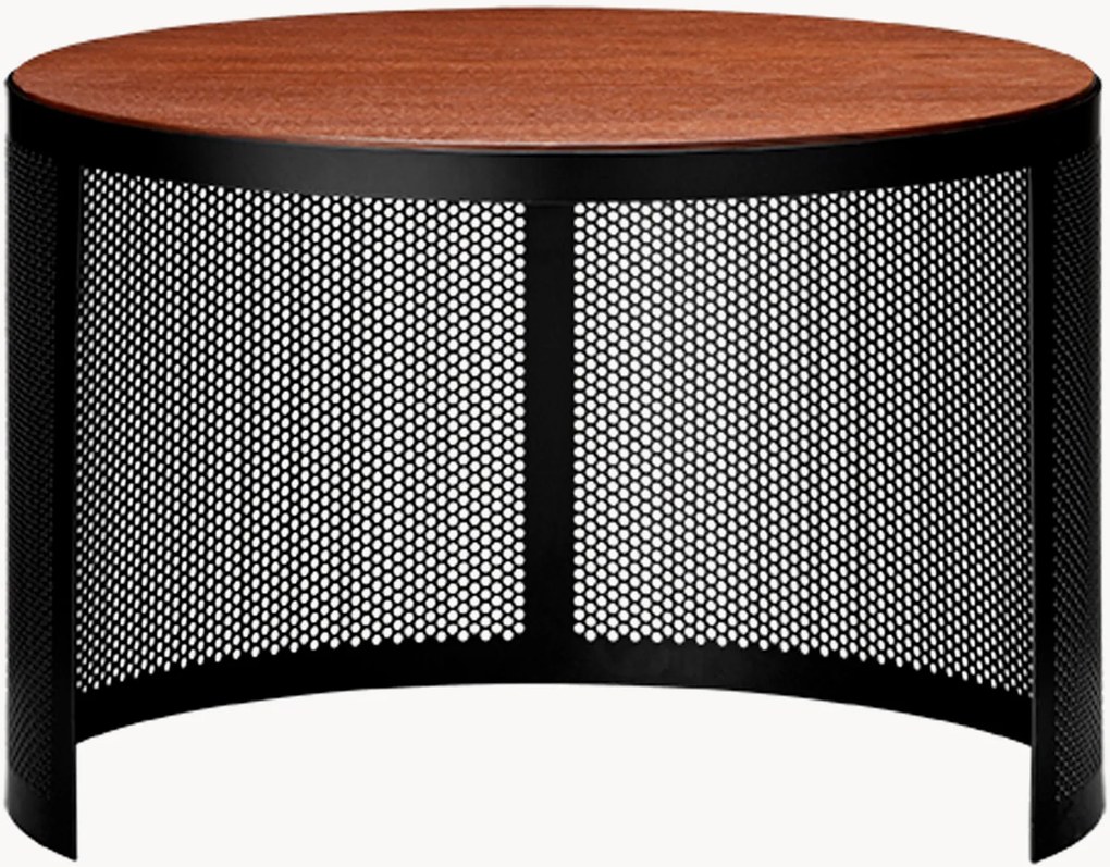Mesa de apoio redonda em metal com tampo de madeira Pausilius