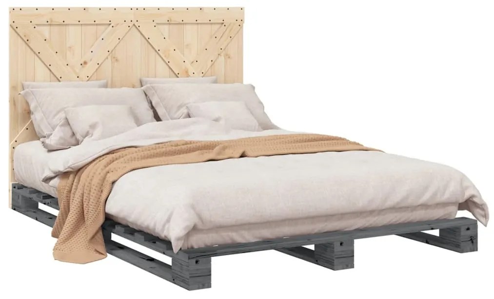 Estrutura de cama com cabeceira 140x200 cm pinho maciço cinza