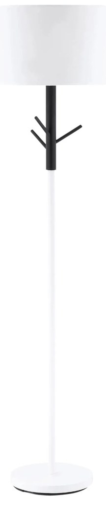 HOMCOM Candeeiro de Pé com Ganchos para Bolsa Chapéus Ecrã de PE Suporte para Lâmpada E27 Máx. 40W e Interruptor de Pé Moderno para Sala de Estar Dormitório Ø38x158cm Branco e Preto