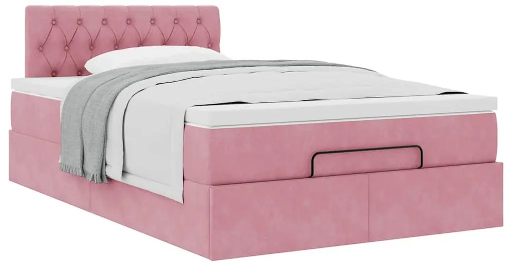 Estrutura de cama otomana com colchão 120x200 cm veludo rosa