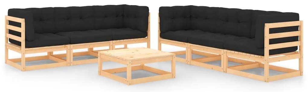 7 pcs conjunto lounge de jardim c/ almofadões pinho maciço