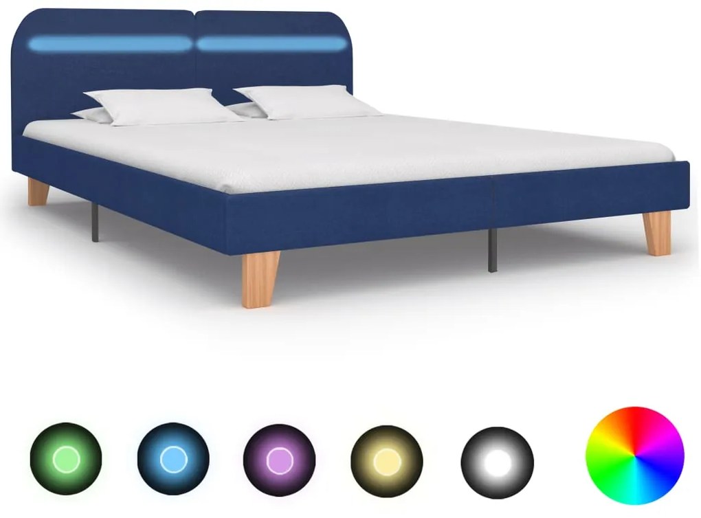 Estrutura de cama com LED em tecido 180x200 cm azul