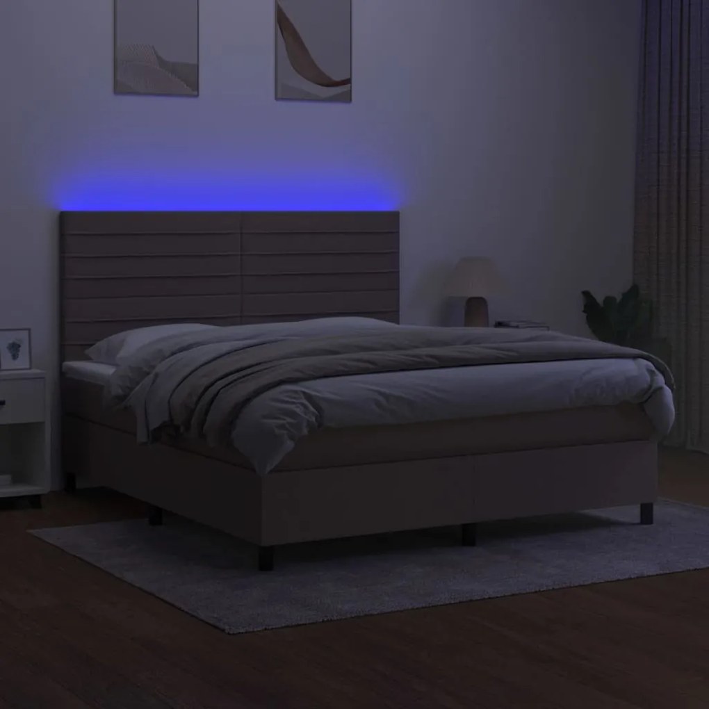 Cama box spring colchão/LED 160x200 cm tecido cinza-acastanhado