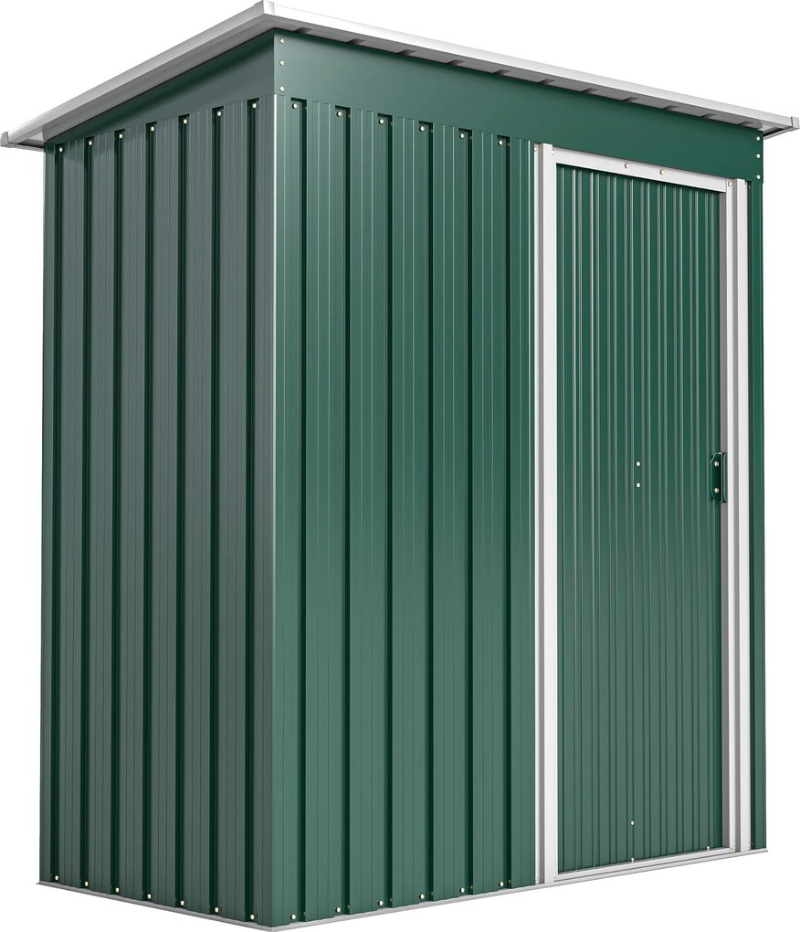 Outsunny Abrigo de Jardim Exterior 1,5 m² 163x89x182 cm Abrigo Metálico para Ferramentas com Porta de Correr e Teto Inclinado Verde | Aosom Portugal