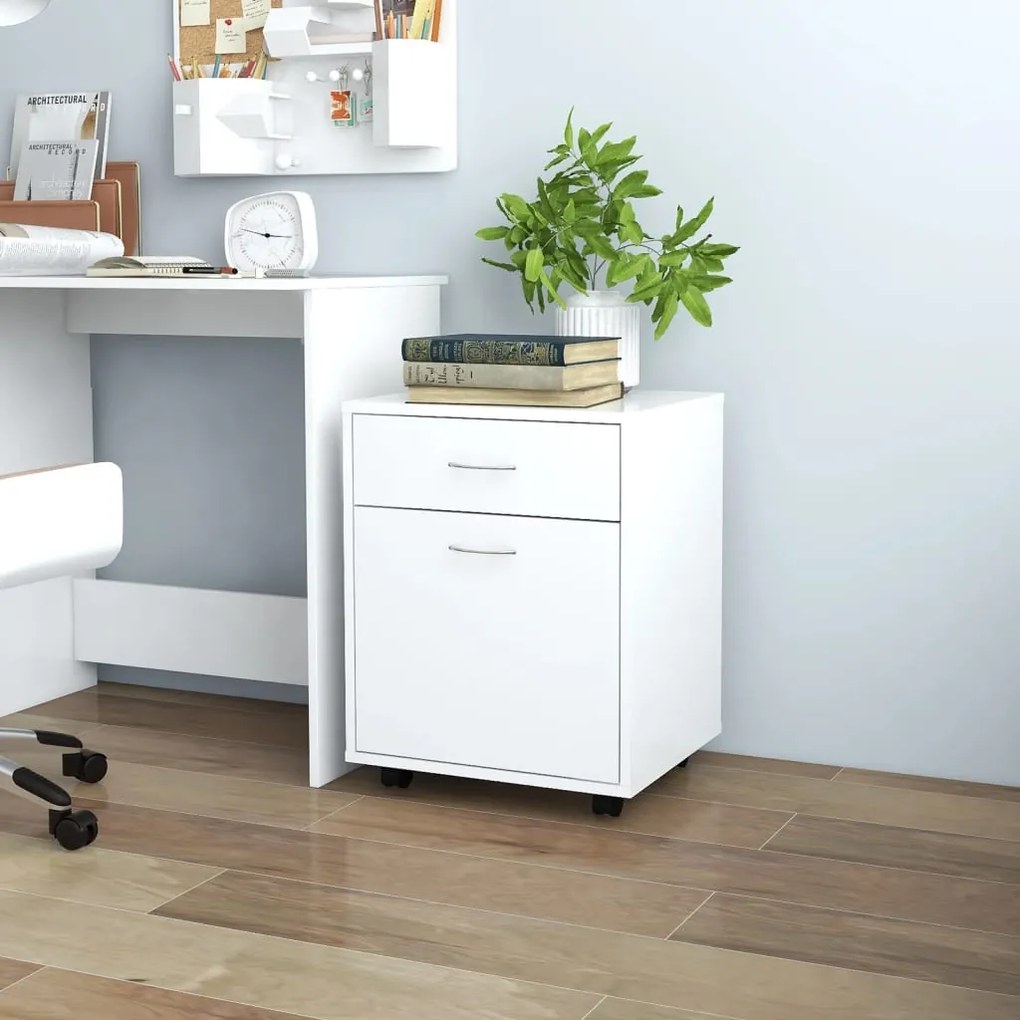 808440 vidaXL Móvel com rodas 45x38x54 cm contraplacado branco