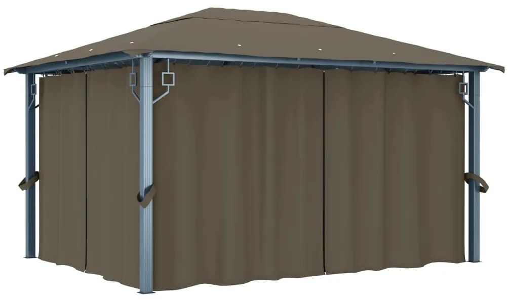 Gazebo c/ cortinas e cordões luzes LED 4x3 m alumínio cinza-ac.