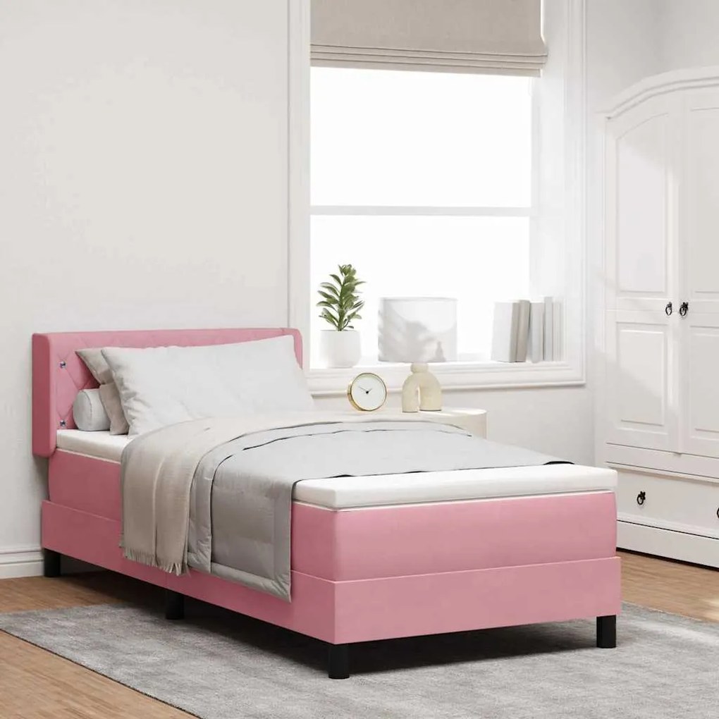 vidaXL Cama Box com colchão com cabeceira Rosa 200 x 100 cm Poliéster