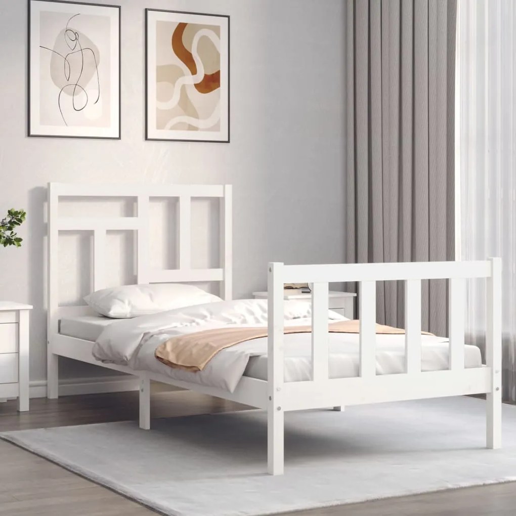 Cama sem colchão 90x200 cm madeira de pinho maciça branco