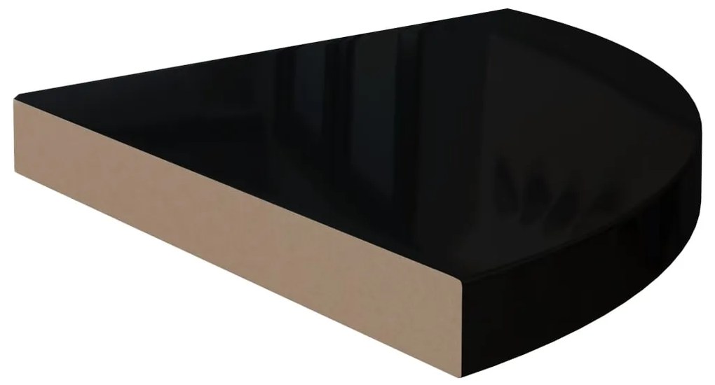 Prateleiras canto suspensas 2 pcs 35x35x3,8cm MDF preto brilh.