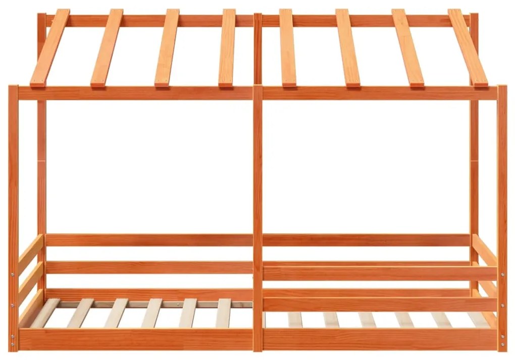 Cama infantil com telhado 80x200 cm pinho maciço castanho-mel