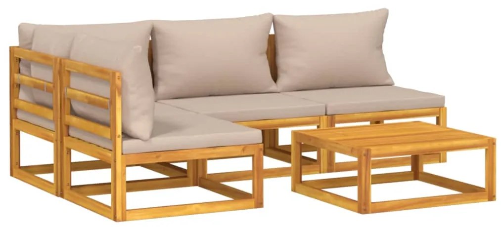 5pcs conj. lounge jardim madeira c/almofadões cinza-acastanhado