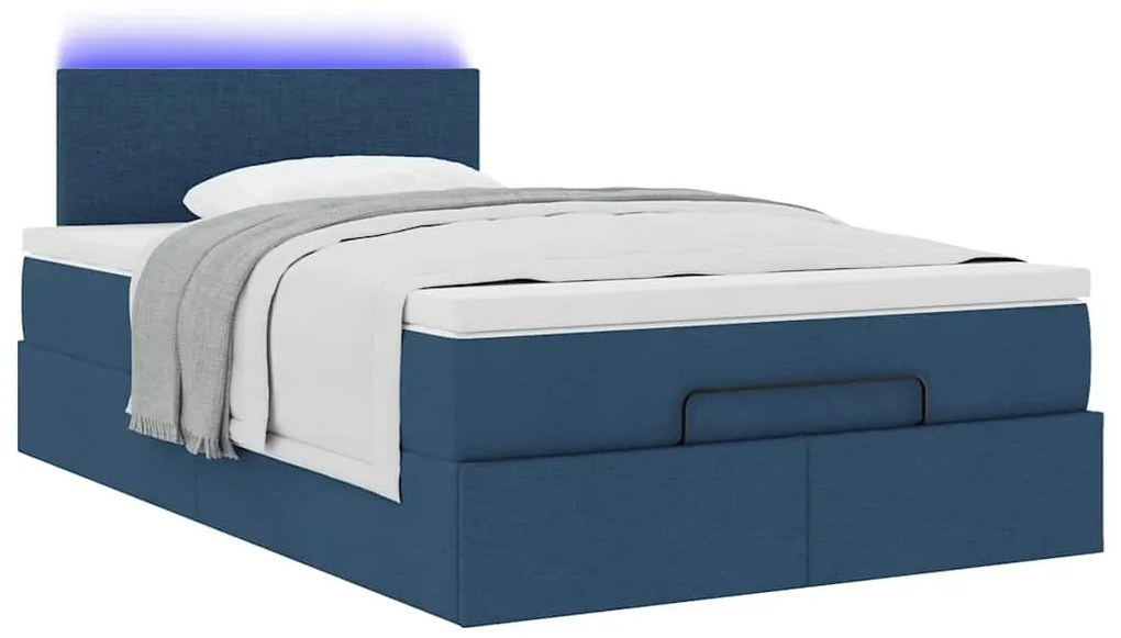 Cama Otomana com Colchão & LEDs Tecido Azul 120x200 cm