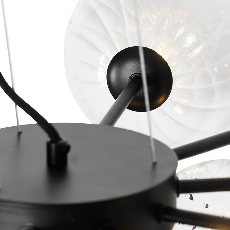 Candeeiro de suspensão preto com vidro fumê e transparente 13 luzes - Bonnie Art Deco