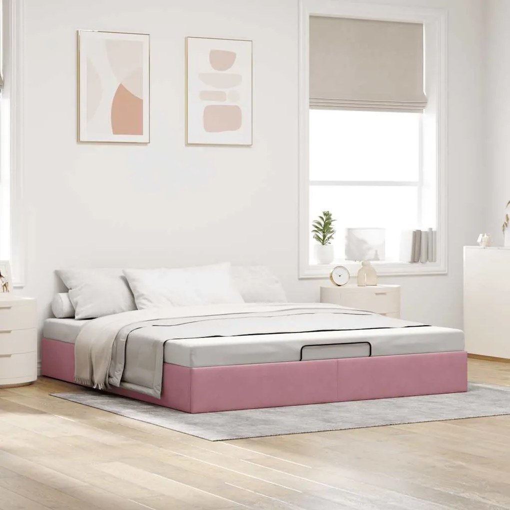 Estrutura de cama otomana sem colchão 200x200 cm veludo rosa